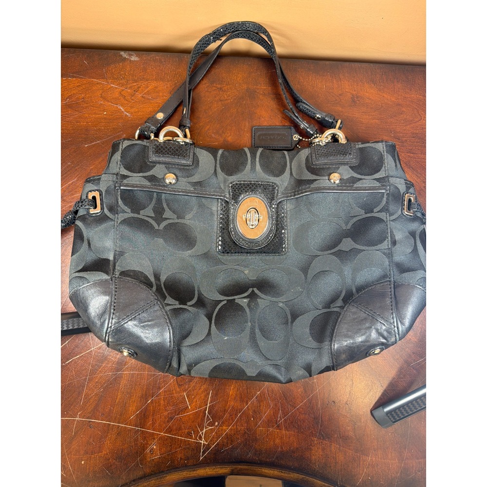 Coach Signature Audrey Black Jacquard‎ Leather Tote Bag 14528